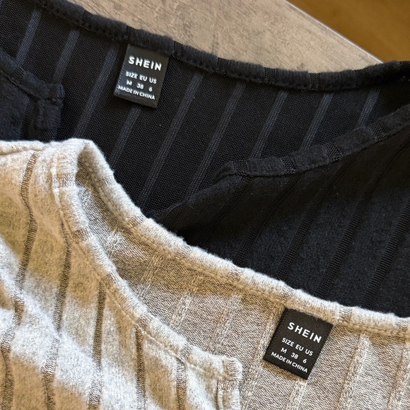 SHEIN Ribbed V-Neck Tops - Black, Cream, Green - Picture 4 of 5